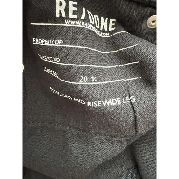 Re/Done Studded Mid Rise Wide Leg Pants - Size 26 - Washed Black - Picture 7 of 10